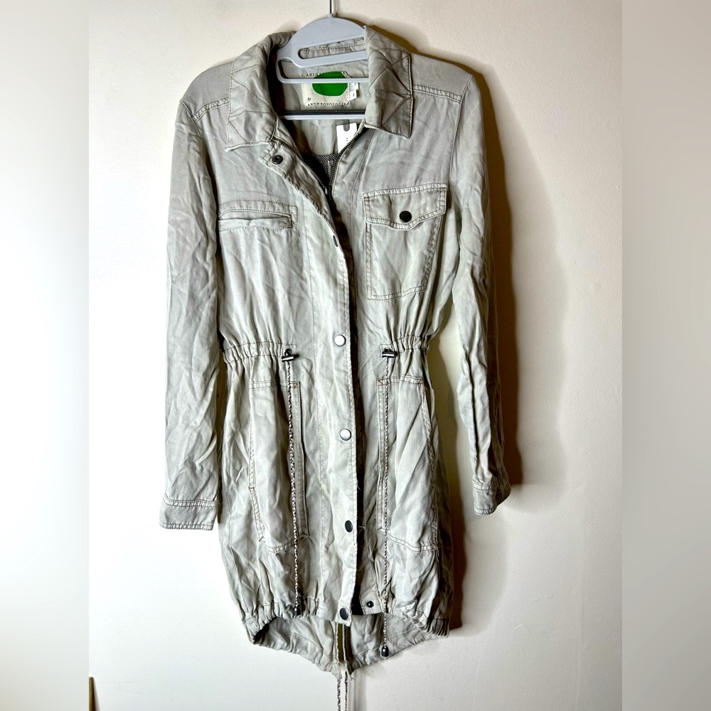 Anthropologie Manto Field Jacket Khaki Lightweight Drawstring Waist Size XS